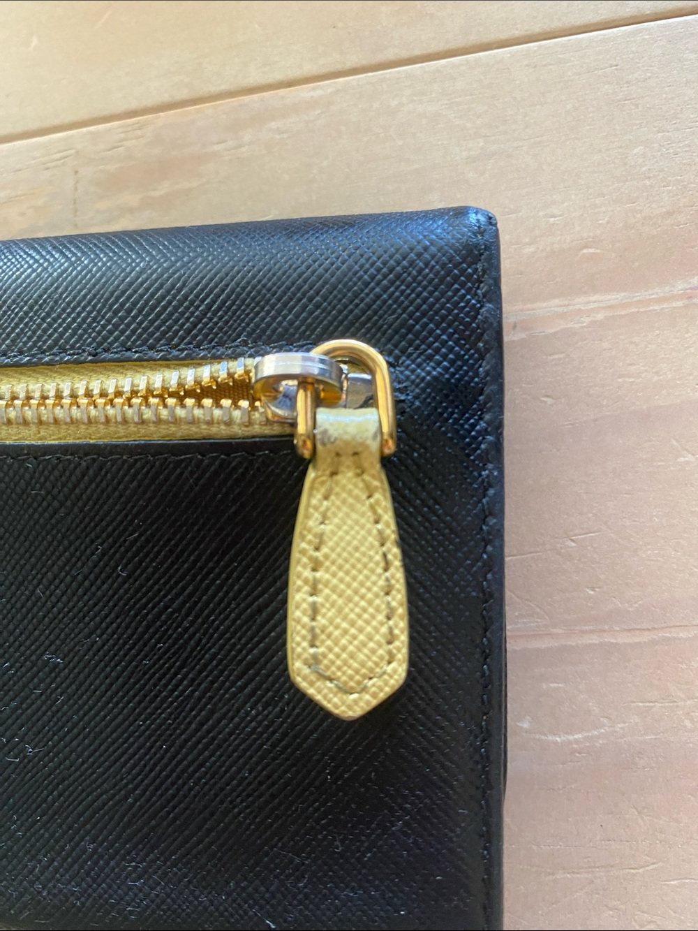 Prada Large Saffiano Leather Wallet Black Flap Wallet Gold Logo Luxury Sleek - Picture 13 of 13